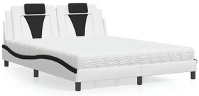 Cama com colchão 160x200 cm couro artificial preto e branco