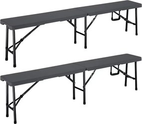 Conjunto de 2 bancos de jardim, campismo dobraveis em plástico 180cm antracite