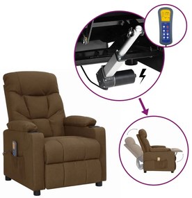 vidaXL Poltrona elevatória de massagens tecido castanho