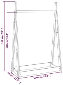 Suporte para roupas 100x45x150 cm madeira pinho maciça branco