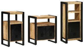 Conjunto de Móveis para Banheiro 3 pcs Madeira de manga maciça