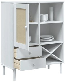 Móvel alto SENJA aspeto vime 90x40x112 cm pinho maciço branco