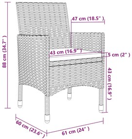 9 pcs conjunto de jantar p/ exterior c/ almofadões vime PE bege