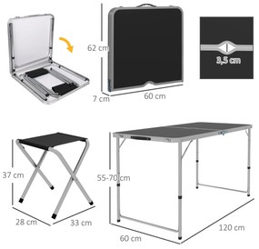 Outsunny Conjunto de Campismo de 5 Peças Mesa de Campismo Dobrável com