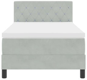 Cama Box com Colchão e Luz LED Cinza Claro 90x200 cm Veludo