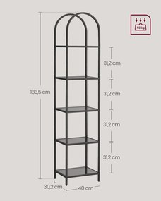 Estante 5 prateleiras estrutura metálica 30,2 x 40 x 183,5 cm Preto - cinzento