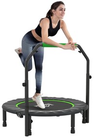 HOMCOM Trampolim Fitness Ø102 Trampolim Dobrável com Pega Ajustável em 4 Níveis Estrutura de Aço para Treino de Pernas Corpo em Casa Escritório Ginásio Verde