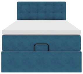 Estrutura cama otomana com colchão azul escuro 90x190cm veludo