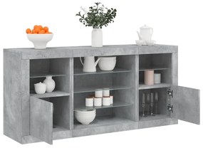 Aparador com luzes LED 142,5x37x67 cm cinzento cimento