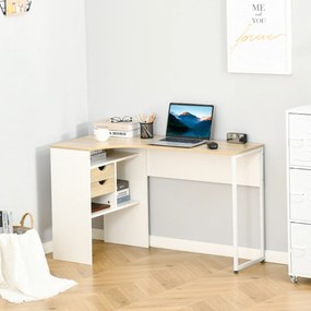 Secretária de canto com 2 gavetas, 120 x 60 cm, secretária em L com 3 compartimentos abertos, secretária para computador, ideal para estudar, trabalha
