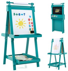 Quadro ajustável em altura para crianças com quadro branco e quadro magnético, cavalete dobrável verde