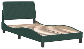 Estrutura de cama sem colchão 100x200 cm veludo verde-escuro