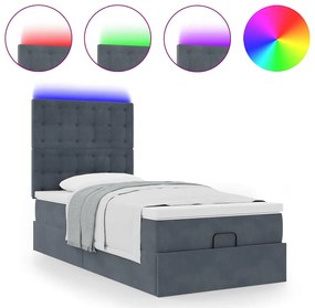 Estrutura cama otomana colchões 90x190cm veludo cinzento escuro