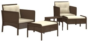 5 pcs conjunto lounge jardim c/ almofadões vime PE castanho