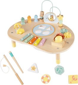 Mesa de atividades 7 em 1 para crianças 44 x 31 x 27 cm Montessori sensorial de madeira com labirinto de contas e xilofone para 12+ meses Natural