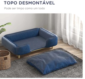 Cama para Cães Grandes Cama Elevada para Cães com Pés de Madeira e Almofada Lavável 96x66x24 cm Azul Escuro