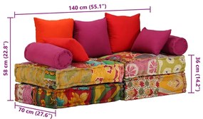 Pufe modular de 2 lugares tecido em retalhos
