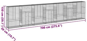 Cesto gabião com cobertura 700x50x150 cm ferro galvanizado