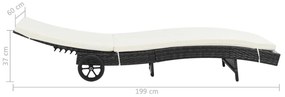 Espreguiçadeiras com rodas e almofadões 2 pcs vime PE preto