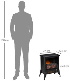 Lareira Elétrica Portátil 1800-2000W Simulação de Chama Termostato Ajustável e Proteção de Superaquecimento para Salas de até 30m² 37x22,8x45,8cm Pret
