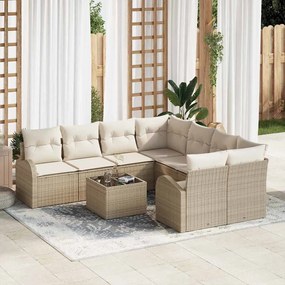 vidaXL Conjunto de Sofá de Jardim com 9 Peças e Almofadas em Rattan Sintético Bege
