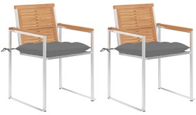 vidaXL Cadeiras de jardim com almofadões 2 pcs teca maciça e aço