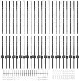 Postes de Cerca Prateados 44 pcs Cinzeto Altura de 150cm Metal