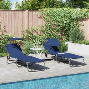 Espreguiçadeiras Dobráveis 2 pcs com Toldo Azul 600D Fabric Oxford