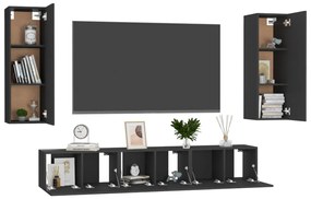 5 pcs conjunto de móveis de TV derivados de madeira preto