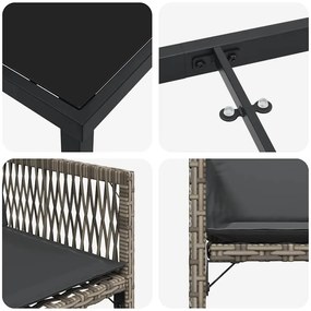 Conjunto de Jantar de Jardim com Almofadas 9 Peças Cinza Rattan Poly