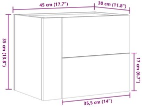 Mesa de cabeceira de parede 45x30x35 cm cinzento sonoma