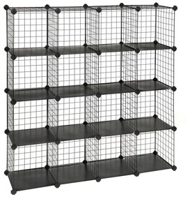 Organizador de metal com 16 cubos modulares para prateleiras | SONGMICS | 123 x 31 x 123 cm | preto | LPI44H.