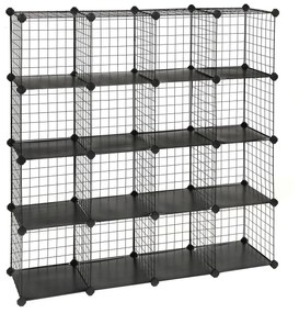 SONGMICS Organizador de armazenamento de fio de metal com 16 cubos, armário de armário DIY e grades de prateleiras modulares, prateleiras de malha de arame e rack, preto LPI44H