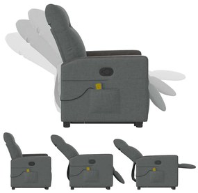 Poltrona elevatória de massagens tecido cinzento-escuro
