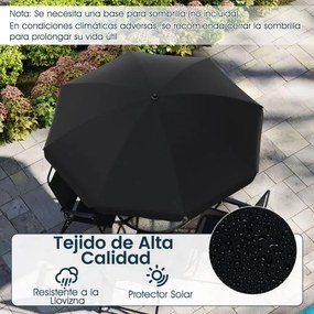 Conjunto exterior de 6 peças com guarda-sol, mesa redonda e cadeiras dobráveis para 4 pessoas para jardim, preto
