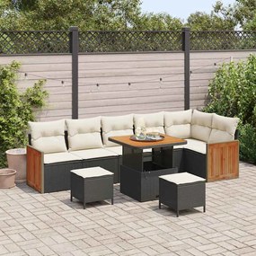 Conjunto de Sofás de Jardim vidaXL de 9 Peças com Almofadas Preto Poliratan Acácia