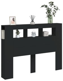 Cabeceira cama c/ LEDs 140x18,5x103,5 cm deriv. madeira preto