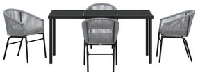 Conjunto de jantar de jardim com 5 peças em rattan e poliéster cinza.