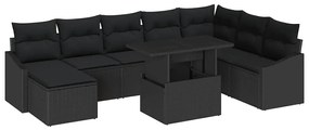 Conjunto de Sofás de Jardim 9 Peças com Almofadas Pretas em Rattan Sin