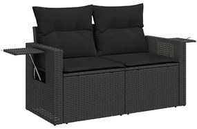 6 pcs conjunto sofás de jardim c/ almofadões vime PE preto