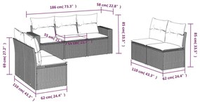 7 pcs conjunto de sofás p/ jardim com almofadões vime PE bege