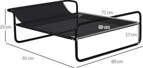 Cama Elevada para Cães Respirável para Cães Pequenos 91x69x29 cm Tecido de Textilene Apoio de Cabeça Preto