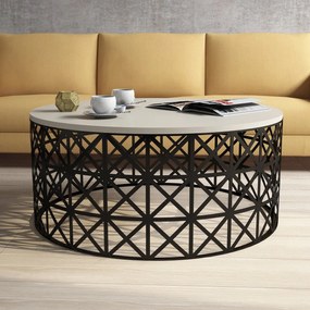 Mesa de Centro Selin Metal Ferforje – Creme e Preto – 90x90x38 cm
