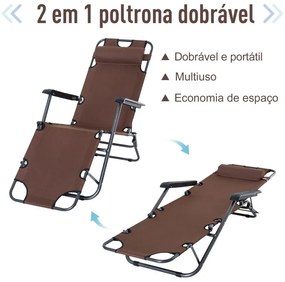 Espreguiçadeira Dobrável com Encosto - Castanho - Design Ergonômico