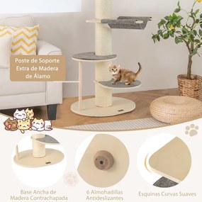 Arranhador para gatos de 120 cm Torre de madeira para gatos de vários níveis com arranhadores de sisal e 2 plataformas