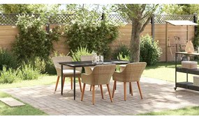 Conjunto de Jantar de Jardim 5 Peças Bege em Rattan Sintético