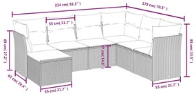 7 pcs conj. sofás jardim com almofadões vime PE cinzento-claro