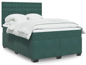vidaXL Cama com molas/colchão 140x190 cm veludo verde-escuro