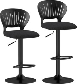 Conjunto de 2 Bancos Altos de Cozinha Giratórios a 360° Reguláveis em Altura de 84-105 cm 40,5x43x84-105 cm Preto