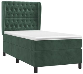 Cama com molas/colchão 90x200 cm veludo verde-escuro